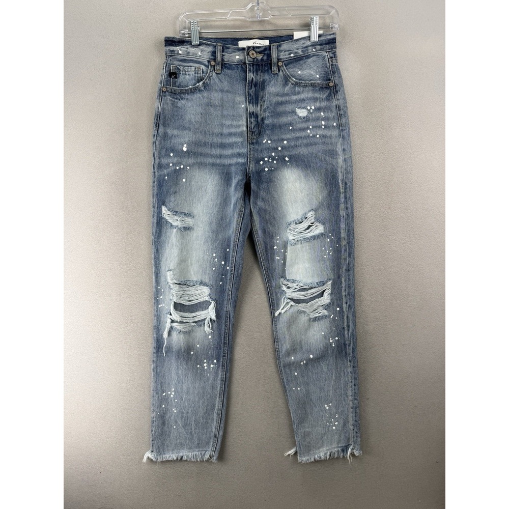 KanCan Distressed Straight Leg Jeans Womens‎ 5/26 NWT Paint Splatter Raw Hem